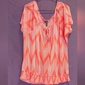 Maurices Size 3 Sheer Orange and White Cold Shoulder Blouse